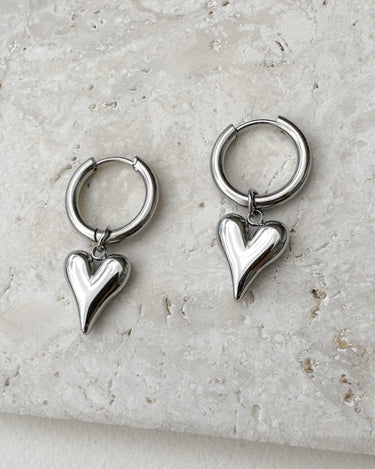 HEART CHARM HOOP EARRINGS SILVER - STUDIO JO STORE